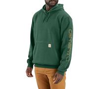 Carhartt Men's Loose Fit Midweight Logo Sleeve Graphic Hooded Sweatshirt, Green, Klein