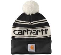 Carhartt Herren Strickmütze mit Bommel und Logo Beanie-Mütze, Einheitsgröße, Black