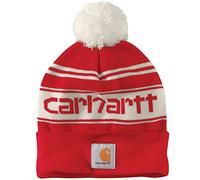Carhartt Herren Strickmütze mit Bommel und Logo Beanie-Mütze, Einheitsgröße, Red Winter White