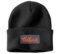 Carhartt Strickmütze Script Patch Beanie 107007 – mit Bündchen – Herren Schwarz Einheitsgröße