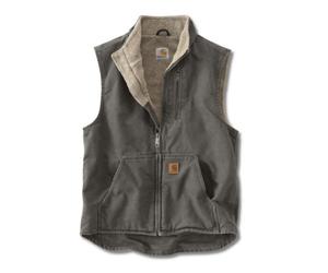 Carhartt Herrenweste mit Sherpa-Futter und Stehkragen, lockere Passform, Kies, XL
