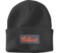Carhartt Strickmütze Script Patch Beanie 107007 – mit Bündchen – Herren Schwarz Einheitsgröße