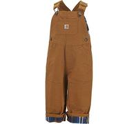 Carhartt Little Boys' Washed Canvas Flannel Lined Bib Overall, Carhartt Brown, 4T