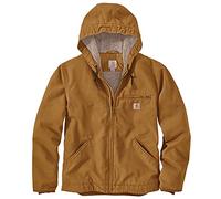 Carhartt Men's Big & Tall Relaxed Fit Washed Duck Sherpa-Lined Jacket, Brown, Small