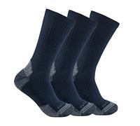 Carhartt Men's Midweight Cotton Blend Crew Sock 3 Pairs, Navy, Medium
