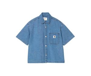 Carhartt WIP - Baumwollhemd - Damen / Frau - S/S Lovilia Shirt - S/S Lovilia Shirt W Stone Washed Blue für Damen aus Baumwolle - Größe XS Blau XS