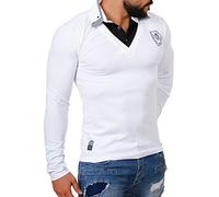Carisma Herren 2in1 Double Look Longsleeve Langarm Shirt mit Hemdkragen Slimfit Stretch Kontrast Optik, Grösse:XL;Farbe:Weiß