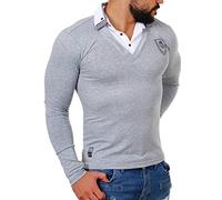 Carisma Herren 2in1 Double Look Longsleeve Langarm Shirt mit Hemdkragen Slimfit Stretch Kontrast Optik, Grösse:XL;Farbe:Grau