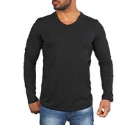Carisma Herren Basic Uni Longsleeve einfarbiges Langarm T-Shirt tiefer V-Ausschnitt dehnbar Stretch 3428-3441, Grösse:XXL, Farbe:Schwarz (Regular Look)