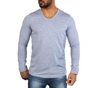 Carisma Herren Basic Uni Longsleeve einfarbiges Langarm T-Shirt tiefer V-Ausschnitt dehnbar Stretch 3428-3441, Grösse:3XL, Farbe:Grau Melange (Regular Look)
