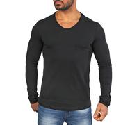 Carisma Herren Basic Uni Longsleeve einfarbiges Langarm T-Shirt tiefer V-Ausschnitt dehnbar Stretch 3428-3441, Grösse:M, Farbe:Schwarz (Destroyed Look)