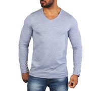 Carisma Herren Basic Uni Longsleeve einfarbiges Langarm T-Shirt tiefer V-Ausschnitt dehnbar Stretch 3428-3441, Grösse:L, Farbe:Grau Melange (Destroyed Look)