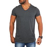 Carisma Herren Basic Uni T-Shirt einfarbiges Kurzarm Shirt tiefer V-Ausschnitt dehnbar Stretch 4066-4644, Grösse:L, Farbe:Dunkelgrau Melange (Destroyed Look)
