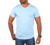 Carisma Herren Basic Uni T-Shirt einfarbiges Kurzarm Shirt tiefer V-Ausschnitt dehnbar Stretch 4066-4644, Grösse:XS, Farbe:Hellblau (Regular Look)