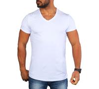 Carisma Herren Basic Uni T-Shirt einfarbiges Kurzarm Shirt tiefer V-Ausschnitt dehnbar Stretch 4066-4644, Grösse:XS, Farbe:Weiß (Destroyed Look)
