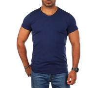 Carisma Herren Basic Uni T-Shirt einfarbiges Kurzarm Shirt tiefer V-Ausschnitt dehnbar Stretch 4066-4644, Grösse:M, Farbe:Dunkelblau (Destroyed Look)