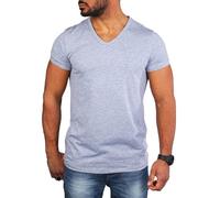 Carisma Herren Basic Uni T-Shirt einfarbiges Kurzarm Shirt tiefer V-Ausschnitt dehnbar Stretch 4066-4644, Grösse:XL, Farbe:Grau Melange (Regular Look)