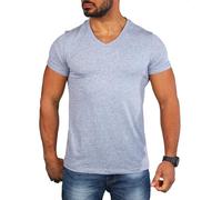 Carisma Herren Basic Uni T-Shirt einfarbiges Kurzarm Shirt tiefer V-Ausschnitt dehnbar Stretch 4066-4644, Grösse:M, Farbe:Grau Melange (Destroyed Look)