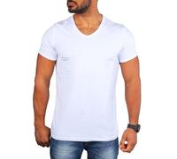 Carisma Herren Basic Uni T-Shirt einfarbiges Kurzarm Shirt tiefer V-Ausschnitt dehnbar Stretch 4066-4644, Grösse:L, Farbe:Weiß (Regular Look)