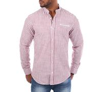 Carisma Herren Baumwoll Leinen Mix Stehkragen Hemd gestreift Langarm 8455, Grösse:4XL, Farbe:Rot