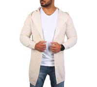 Carisma Herren Feinstrick Cardigan leichte Weste Strickjacke mit Kapuze Lange Passform Oversize Long fit 7717, Grösse:M, Farbe:Beige