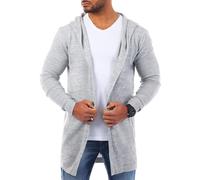 Carisma Herren Feinstrick Cardigan leichte Weste Strickjacke mit Kapuze Lange Passform Oversize Long fit 7717, Grösse:S, Farbe:Grau