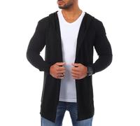 Carisma Herren Feinstrick Cardigan leichte Weste Strickjacke mit Kapuze Lange Passform Oversize Long fit 7717, Grösse:XXL, Farbe:Schwarz