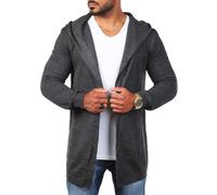 Carisma Herren Feinstrick Cardigan leichte Weste Strickjacke mit Kapuze Lange Passform Oversize Long fit 7717, Grösse:XXL, Farbe:Dunkelgrau