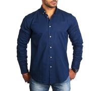 Carisma Herren Hemd Leinen Baumwoll Mix - Freizeit Shirt mit Button Down Kragen trendig lässig Basic Oberteil Langarm Regular fit - Modell 8529, Grösse:M, Farbe:Dunkelblau