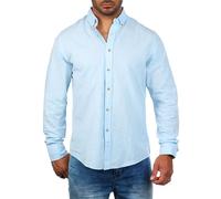 Carisma Herren Hemd Leinen Baumwoll Mix - Freizeit Shirt mit Button Down Kragen trendig lässig Basic Oberteil Langarm Regular fit - Modell 8529, Grösse:XL, Farbe:Hellblau