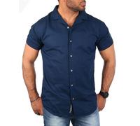 Carisma Herren Hemd Leinen Baumwoll Mix - Freizeit Shirt mit klassisch trendig lässiger Optik Basic Oberteil Kurzarm Regular fit - Modell 9212, Grösse:XL, Farbe:Dunkelblau