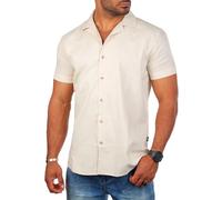 Carisma Herren Hemd Leinen Baumwoll Mix - Freizeit Shirt mit klassisch trendig lässiger Optik Basic Oberteil Kurzarm Regular fit - Modell 9212, Grösse:3XL, Farbe:Beige