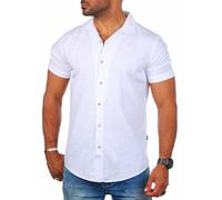 Carisma Herren Hemd Leinen Baumwoll Mix - Freizeit Shirt mit klassisch trendig lässiger Optik Basic Oberteil Kurzarm Regular fit - Modell 9212, Grösse:4XL, Farbe:Weiß
