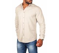 Carisma Herren Hemd Leinen Baumwoll Mix - Freizeit Shirt mit Stehkragen trendig lässig Basic Oberteil Langarm Regular fit - Modell 8389, Grösse:4XL, Farbe:Beige