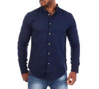 Carisma Herren Hemd Leinen Baumwoll Mix - Freizeit Shirt mit Stehkragen trendig lässig Basic Oberteil Langarm Regular fit - Modell 8389, Grösse:4XL, Farbe:Navy