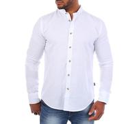Carisma Herren Hemd Leinen Baumwoll Mix - Freizeit Shirt mit Stehkragen trendig lässig Basic Oberteil Langarm Regular fit - Modell 8389, Grösse:4XL, Farbe:Weiß