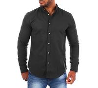 Carisma Herren Hemd Leinen Baumwoll Mix - Freizeit Shirt mit Stehkragen trendig lässig Basic Oberteil Langarm Regular fit - Modell 8389, Grösse:4XL, Farbe:Schwarz