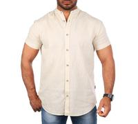 Carisma Herren Hemd Leinen Baumwoll Mix - Freizeit Shirt mit Stehkragen trendig lässig Basic Oberteil Kurzarm Regular fit - Modell 9337, Grösse:3XL, Farbe:Beige