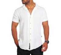 Carisma Herren Kurzarm Sommer Hemd trendig luftig grob gewebt Retro Look 9180, Grösse:S, Farbe:Creme-Weiß