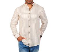 Carisma Herren Langarm Hemd getreift trendig luftig grob gewebt Retro Look 8607, Grösse:XL, Farbe:Beige