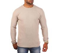 Carisma Herren Leichter Feinstrick Pullover Uni Rundhals Karo Strickmuster 7784, Grösse:M, Farbe:Beige