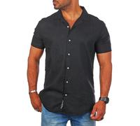 Carisma Herren Leinen Baumwoll Mix Casual Hemd Kurzarm Regular fit 9212, Grösse:L, Farbe:Schwarz