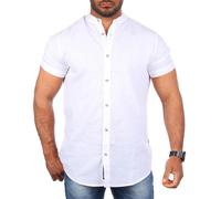 Carisma Herren Leinen Baumwoll Mix Casual Stehkragen Hemd Kurzarm Regular fit 9337, Grösse:M, Farbe:Weiß