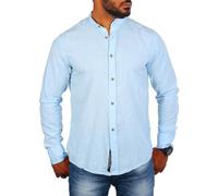 Carisma Herren Leinen Baumwoll Mix Stehkragen Hemd Langarm Regular fit 8389, Grösse:XXL, Farbe:Hellblau