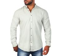 Carisma Herren Leinen Baumwoll Mix Stehkragen Hemd Langarm Regular fit 8389, Grösse:XXL, Farbe:Light-Khaki