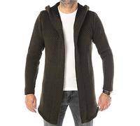 Carisma Herren Strickjacke Lang mit Kapuze/Herren Jacke Lange Kapuzenjacke Herren angenehme Übergangsjacke für Männer 7736 Khaki L