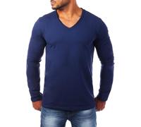 Carisma Herren Uni Basic Langarm T-Shirt Longsleeve mit tiefem V-Ausschnitt Vintage Destroyed Kragen Effekt einfarbig Dehnbare Passform 3428, Grösse:4XL, Farbe:Dunkelblau