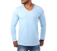 Carisma Herren Uni Basic Langarm T-Shirt Longsleeve mit tiefem V-Ausschnitt Vintage Look Kragen Effekt einfarbig Dehnbare Passform 3428, Grösse:XXL, Farbe:Hellblau