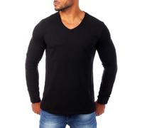 Carisma Herren Uni Basic Langarm T-Shirt Longsleeve mit tiefem V-Ausschnitt Vintage Look Kragen Effekt einfarbig Dehnbare Passform 3428, Grösse:M, Farbe:Schwarz