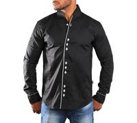 Carisma Herren Uni Langarm Stehkragen Hemd einfarbig Basic H-902-regular fit, Grösse:L, Farbe:Schwarz/Weiß